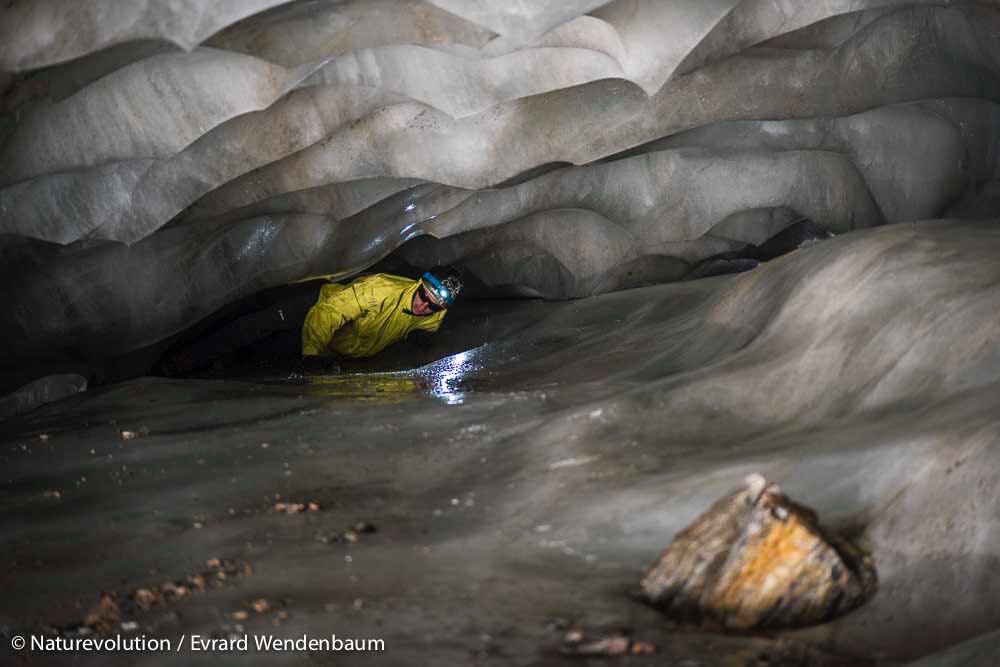 Raphael fits into one of two ice caves. A reward after long portage days.